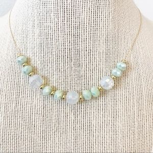 Dainty green milky crystal bead necklace gold plated beads